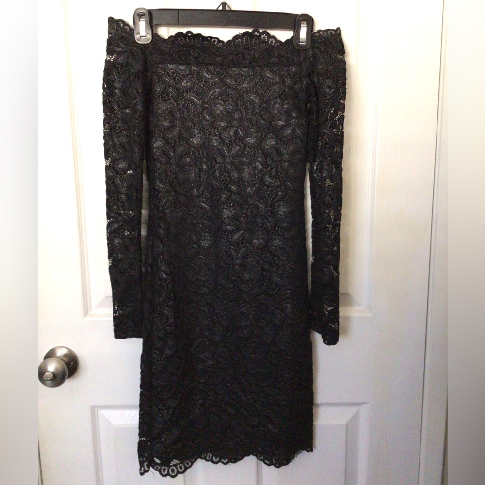 Black lace off the shoulder formal dress